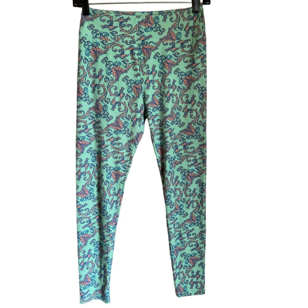 Lularoe Turquoise & Pink Pull On Elastic Waist Leggings One SIze